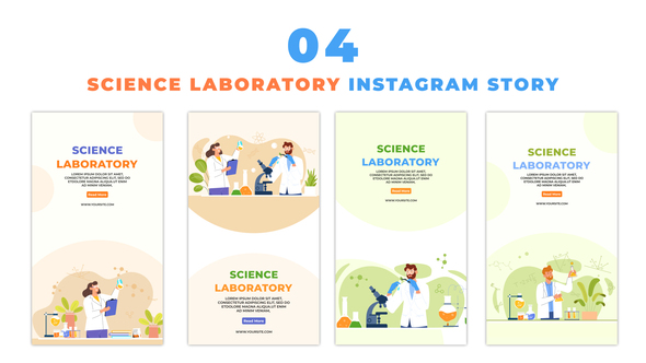Flat Character Scientist in Laboratory Animation Instagram Story