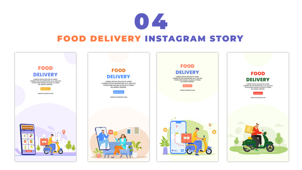 Flat Vector Food Delivery Character Instagram Story