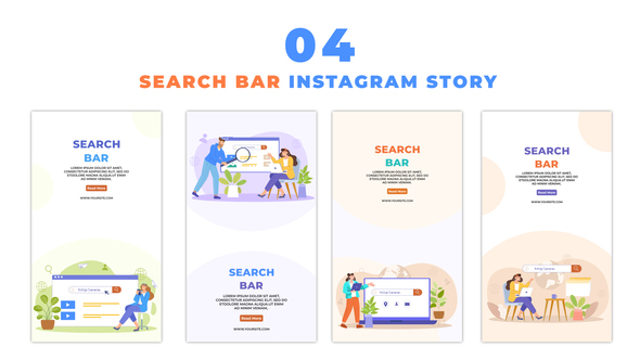 Web Search Bar Concept 2D Flat Character Instagram Story