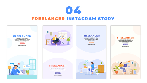 Freelancer Working from Home Vector Character Animation Instagram Story