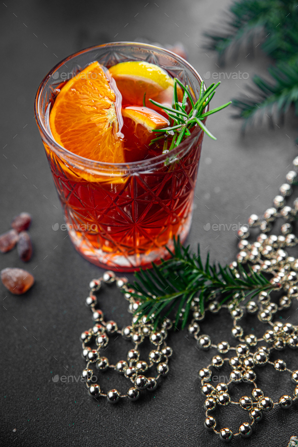 christmas mulled wine cocktail citrus and rosemary traditional drink ...