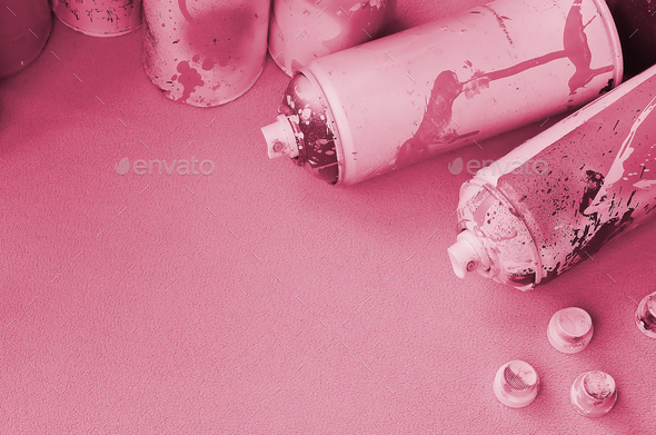 Pink spray paint can, Stock image