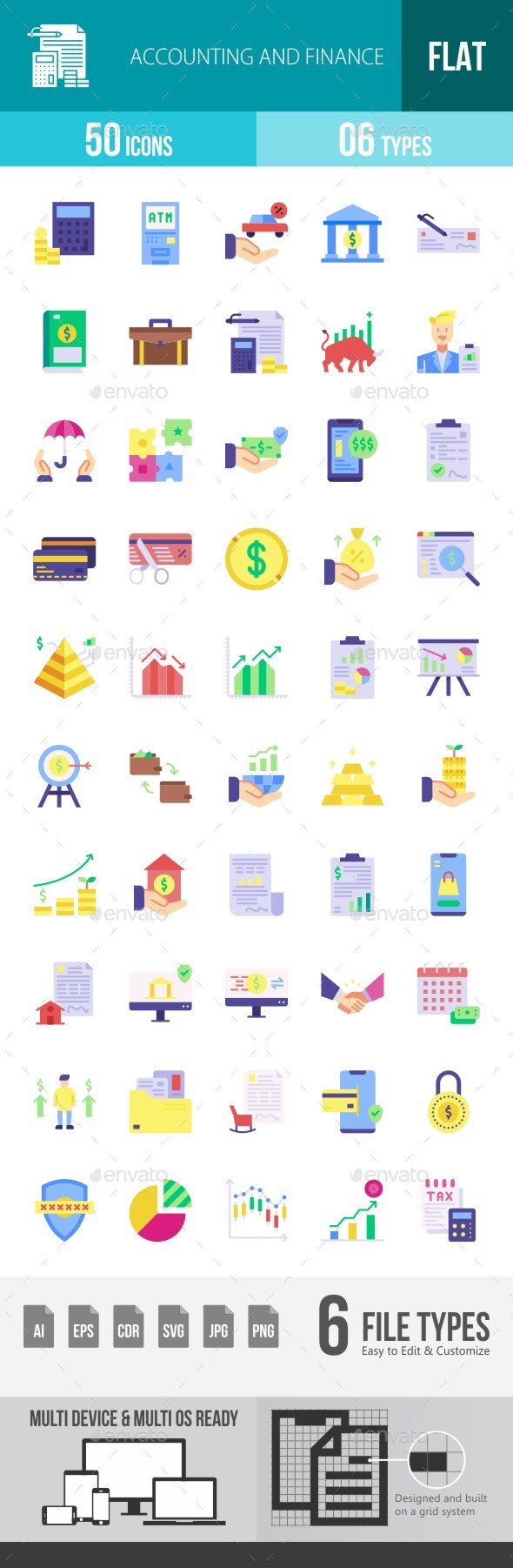 Accounting & Finance Flat Multicolor Icons