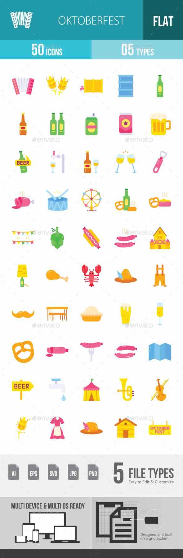 Oktoberfest Flat Multicolor Icons
