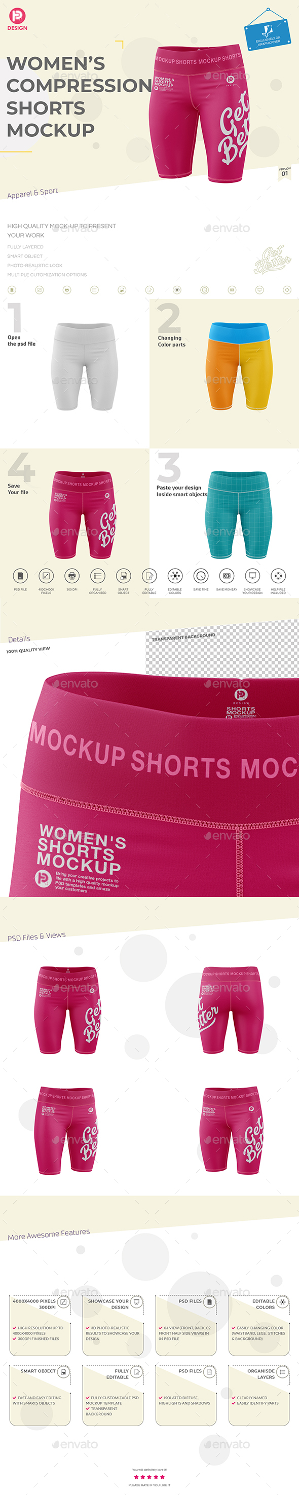 Women’s Compression Shorts Mockup V1