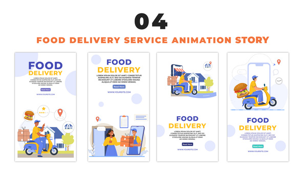 Food Delivery Service 2D Flat Character Instagram Story