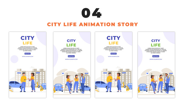 City Life Vector 2D Cartoon Design Instagram Story