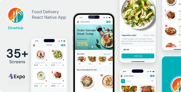 DineHub - Restaurant Food Delivery App | Expo SDK 49.0.13 | TypeScript | Redux Store | Admin Panel