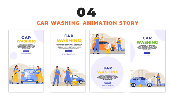Car Washing Flat Character 2D Vector Instagram Story
