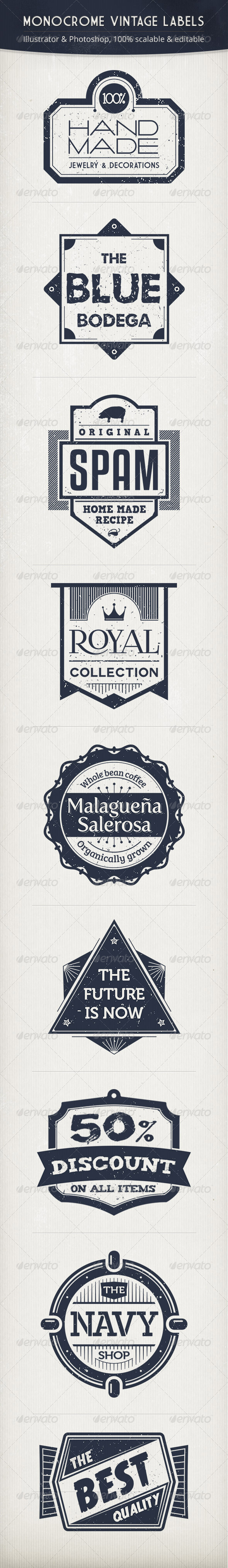 Monochrome Vintage Labels - Badges & Stickers Web Elements
