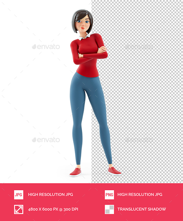 3D Casual Girl Arms Crossed