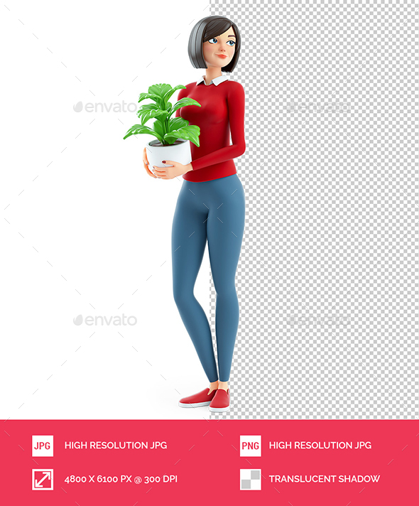 [DOWNLOAD]3D Casual Girl Carrying Potted Plant