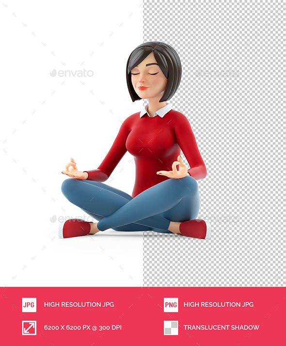 3D Casual Girl Sitting in Lotus Position