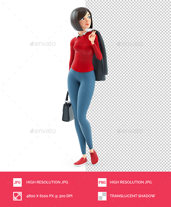3D Casual Girl with Handbag Holding Jacket over Shoulder