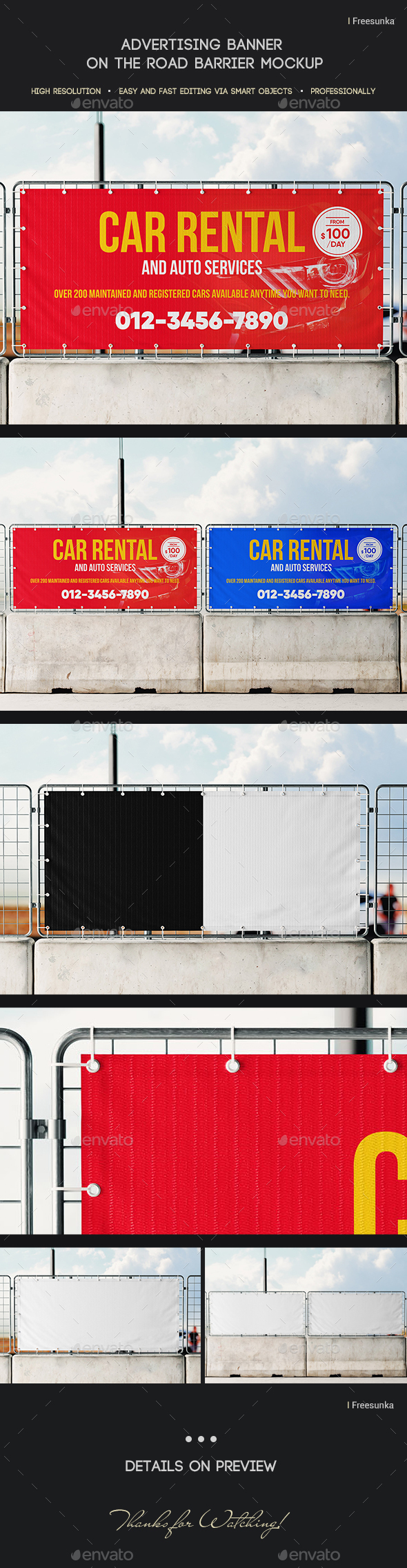 Advertising Banner on the Road Barrier Mockup