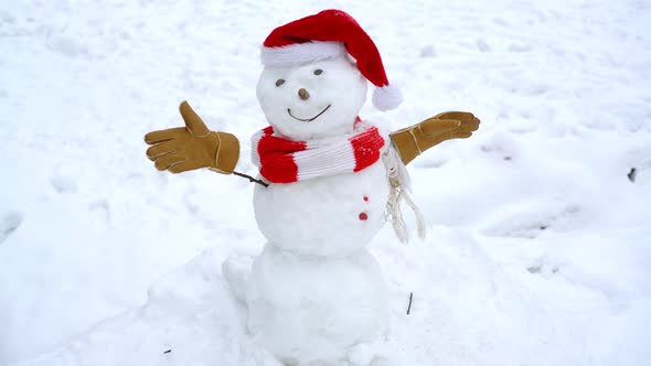 Happy Funny Snowman in the Snow. Making Snow Man and Winter Fun. alt