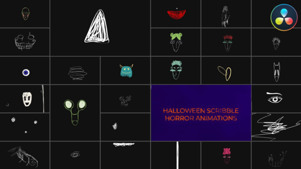 Halloween Scribble Horror Animations for DaVinci Resolve