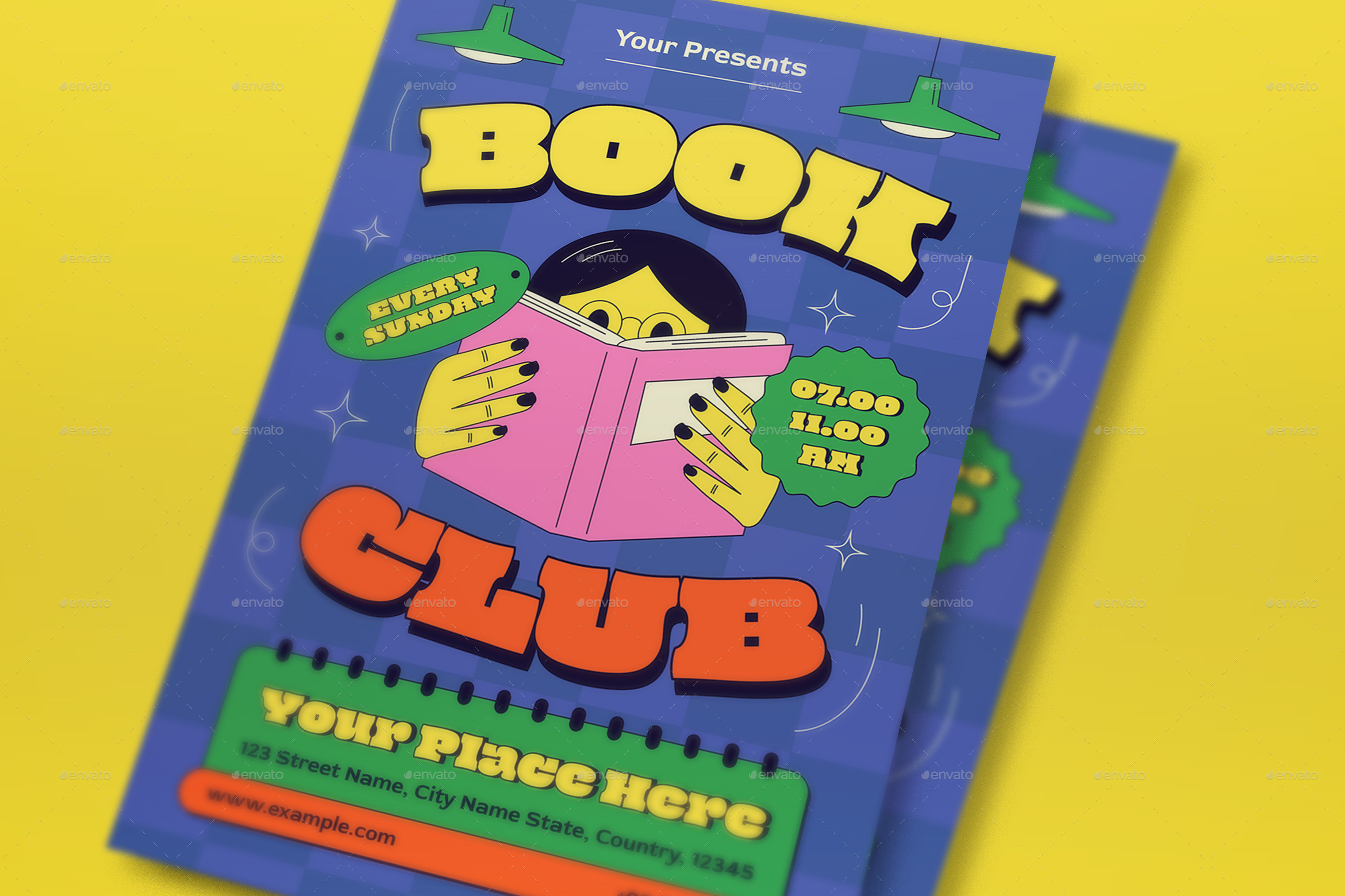 Blue Retro Book Club Flyer Set by graphicook | GraphicRiver