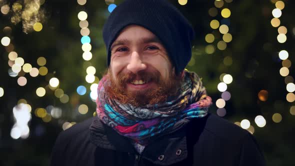 Handsome Smiling Young Caucasian Red Bearded Man in Festive Christmas Mood alt