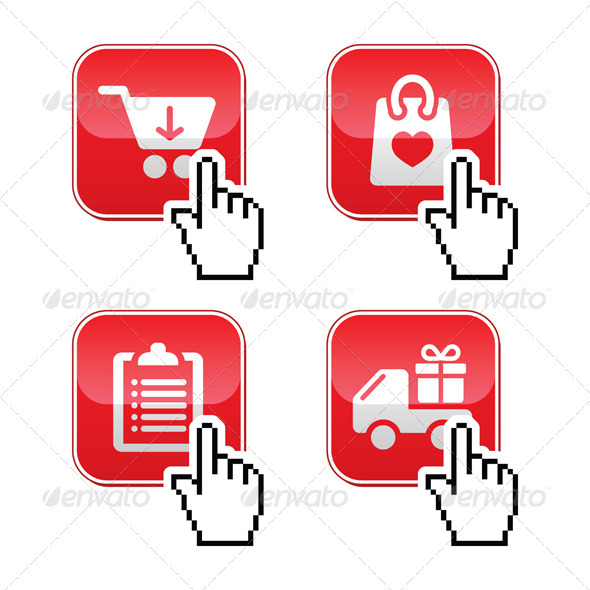 Shopping Buttons Set with cursor Hand Icon - Web Technology