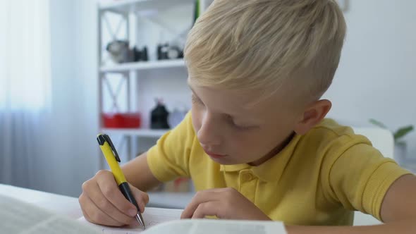 Nervous Mother Screaming on Little Son Painting Instead Doing Home Work