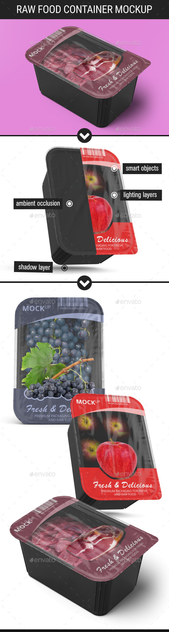 Raw Food Container Box Packaging Mockup
