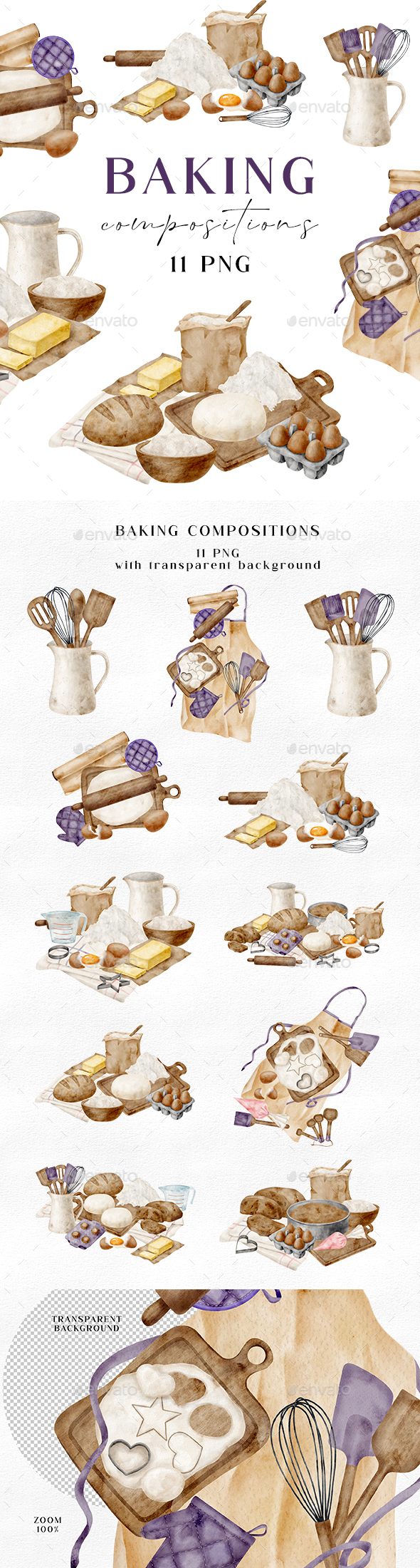 Watercolor Baking Compositions Clipart