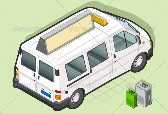 Isometric White Taxi Van with Some Bags - Miscellaneous Vectors