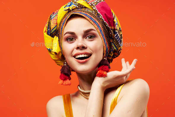 Pretty Woman In Multicolored Turban Attractive Look Jewelry Studio 