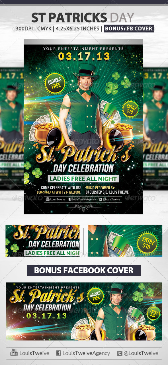 St. Patrick's Day Flyer + Fb Cover - Clubs & Parties Events