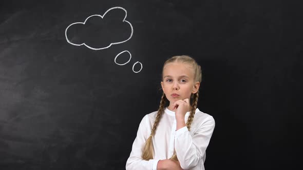 Female Kid Thinking About Future College Education, Idea Sign on Blackboard alt