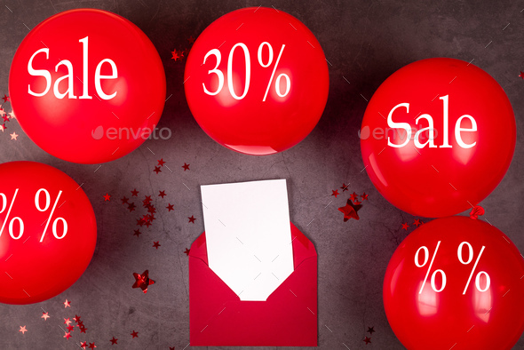 Big sale bacground with red balloons on black, Get ready for Black Friday sales!
