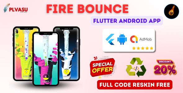 Fire Bounce Flutter Game App, With Html5 Code