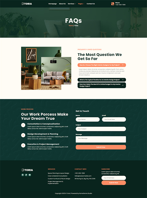 Toria - Interior Design Elementor Template Kit by Rometheme | ThemeForest