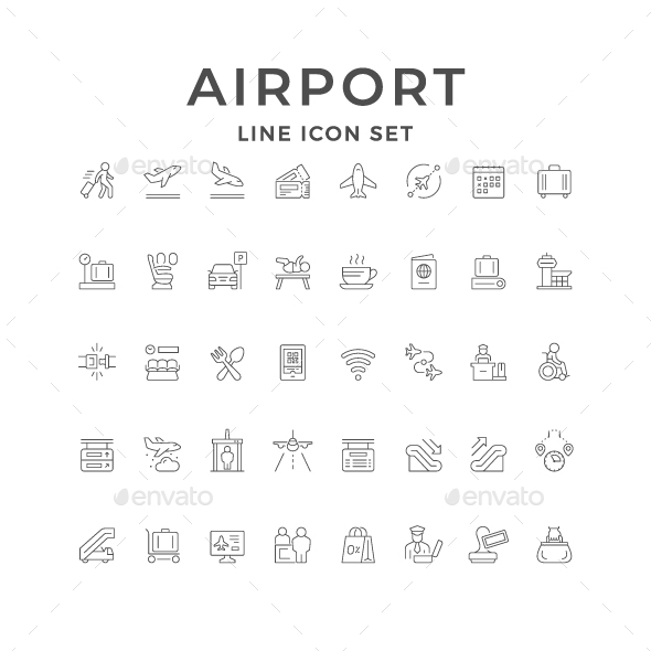 Set Line Icons of Airport