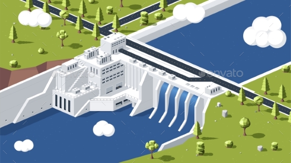 Hydropower Vector Low Poly Model