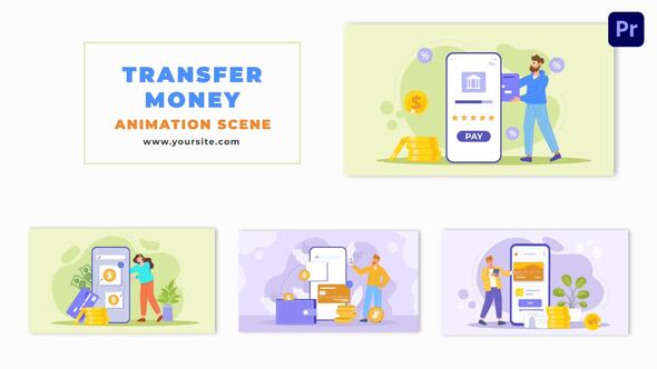 Flat Character Online Money Transfer Vector Animation Scene