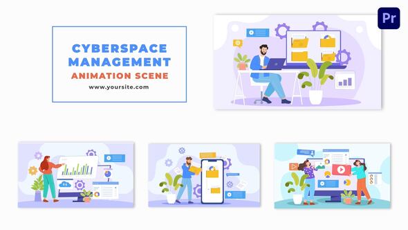 Cyberspace Management Concept Flat Vector Animation Scene