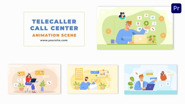 Flat 2D Telecaller and Call Center Animation Scene
