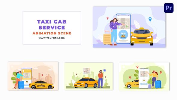 Flat Design 2D Taxi Cab Service Animation Scene