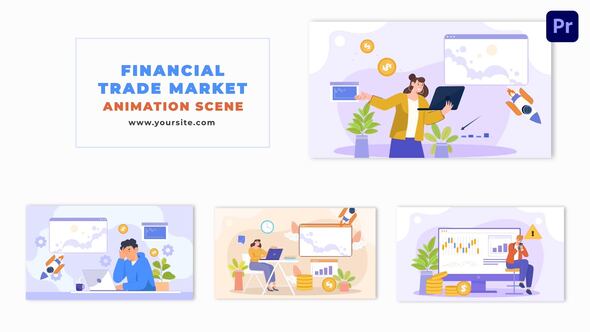 Stock Market Investment Flat Character Animation Scene