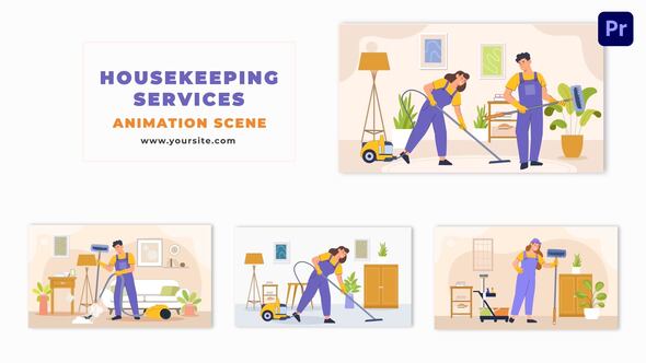 Flat Vector Housekeeping Services Animation Scene