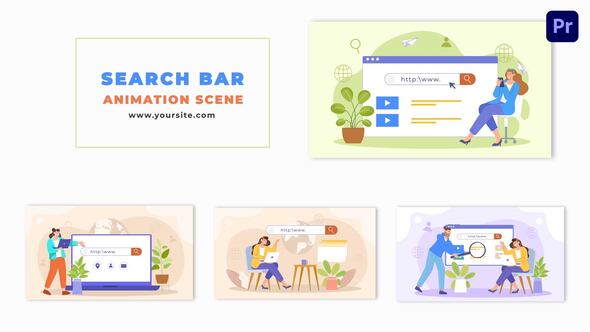 Web Search Bar Concept Flat Character Animation Scene