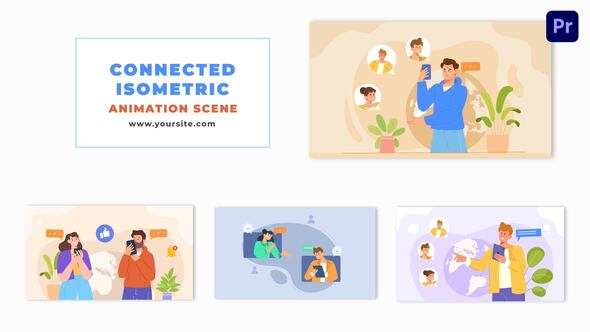 Flat Isometric Connection Concept Vector Animation Scene