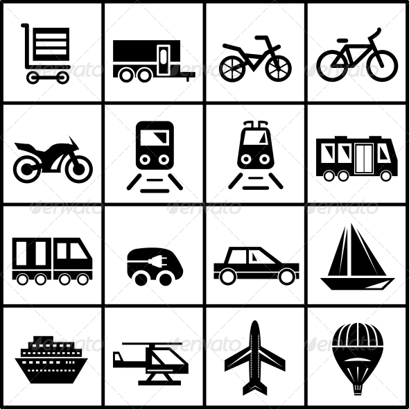 Vector Transportation Icons Isolated on White - Travel Conceptual