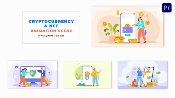 Cryptocurrency and NFT Investment Flat Character Animation Scene