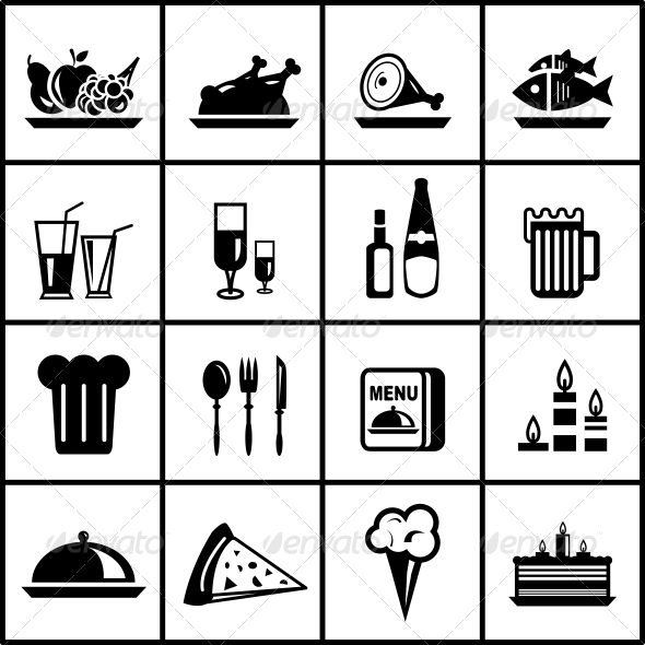Vector Restaurant Food Black Icon Set - Web Elements Vectors