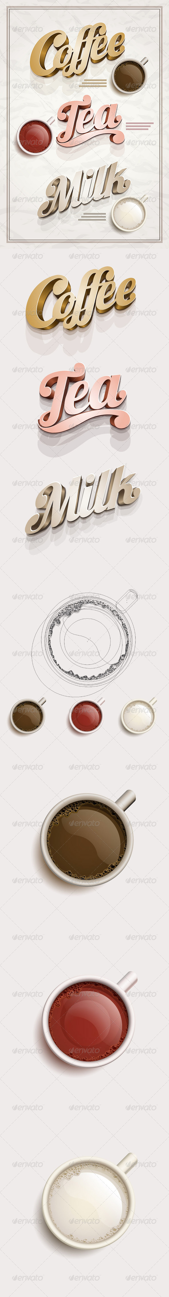 Coffee, Tea and Milk Design Template - Objects Vectors