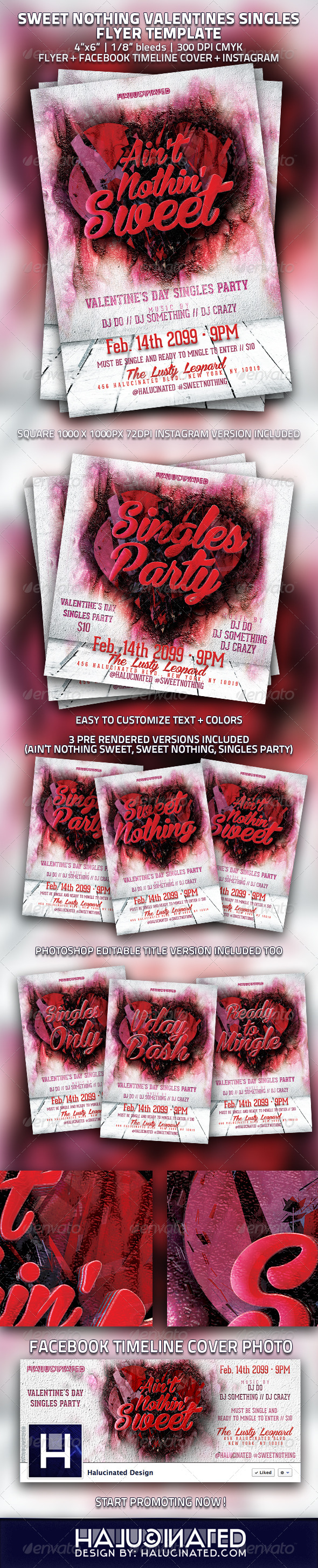 Sweet Nothing Valentines Singles Flyer Template - Holidays Events