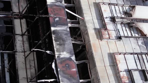 Vertical Video of a Burnt Shopping Center During the War in Bucha Ukraine alt